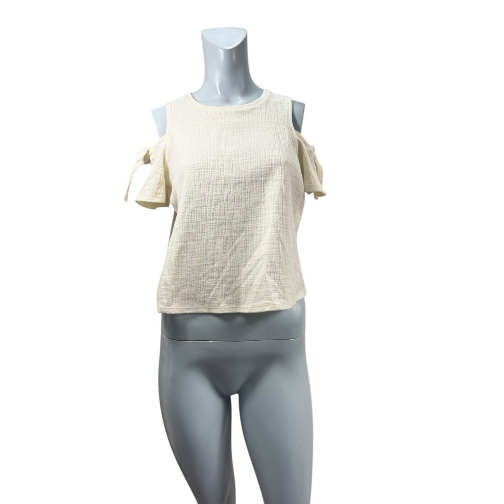 Madewell Women's XS Cold Shoulder Short‎ Sleeve Textured Ivory Top Preowned